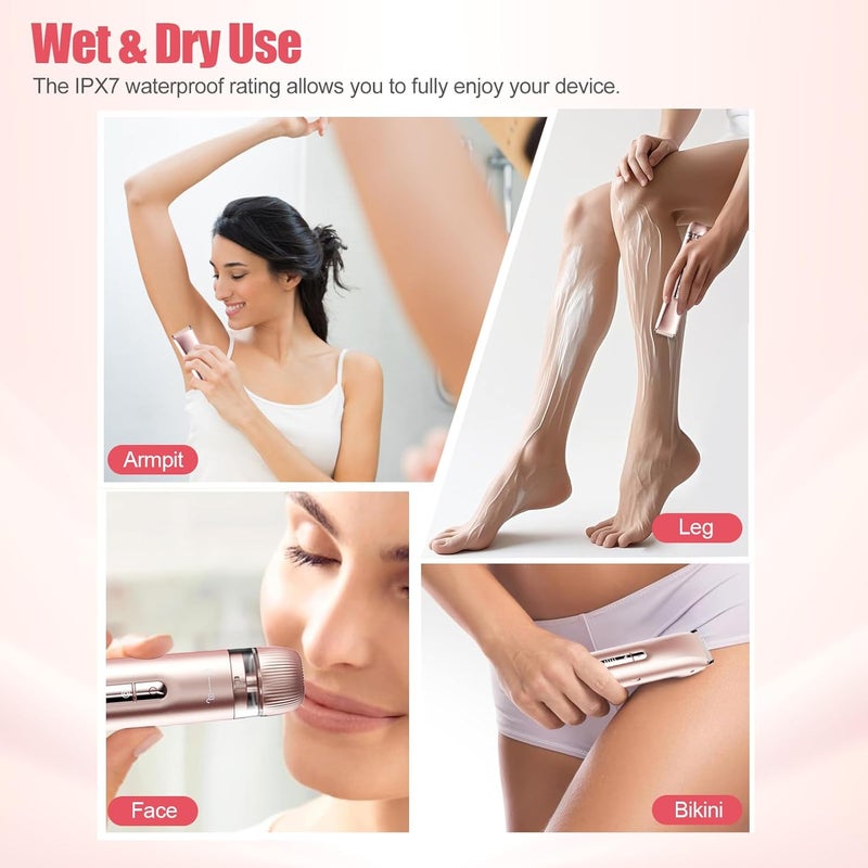 Aedicce Bikini Trimmer for Women 2 in 1, Dual Head Womens Electric Shaver, Electric Razors for Pubic Hair, IPX7 Waterproof Rechargeable Facial Hair Removal for Shaving Underarm Leg Arm Body Face, Rose Gold - Image 5